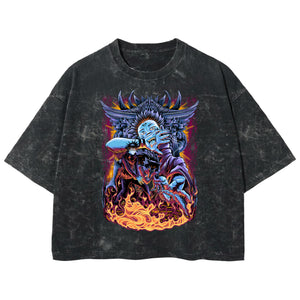 Playera streetwear premium de anime y gaming ExtraLife MX, corte boxy deluxe mineral wash heavyweight en color Acid Wash, moda urbana mexicana de culto.