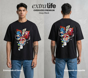 Los Gatos Samurai | Los Gatos del Bien Samurai #03881 - Playera Oversized Premium | Deep Black - Foto en modelo