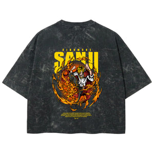 Playera streetwear premium de anime y gaming ExtraLife MX, corte boxy deluxe mineral wash heavyweight en color Acid Wash, moda urbana mexicana de culto.