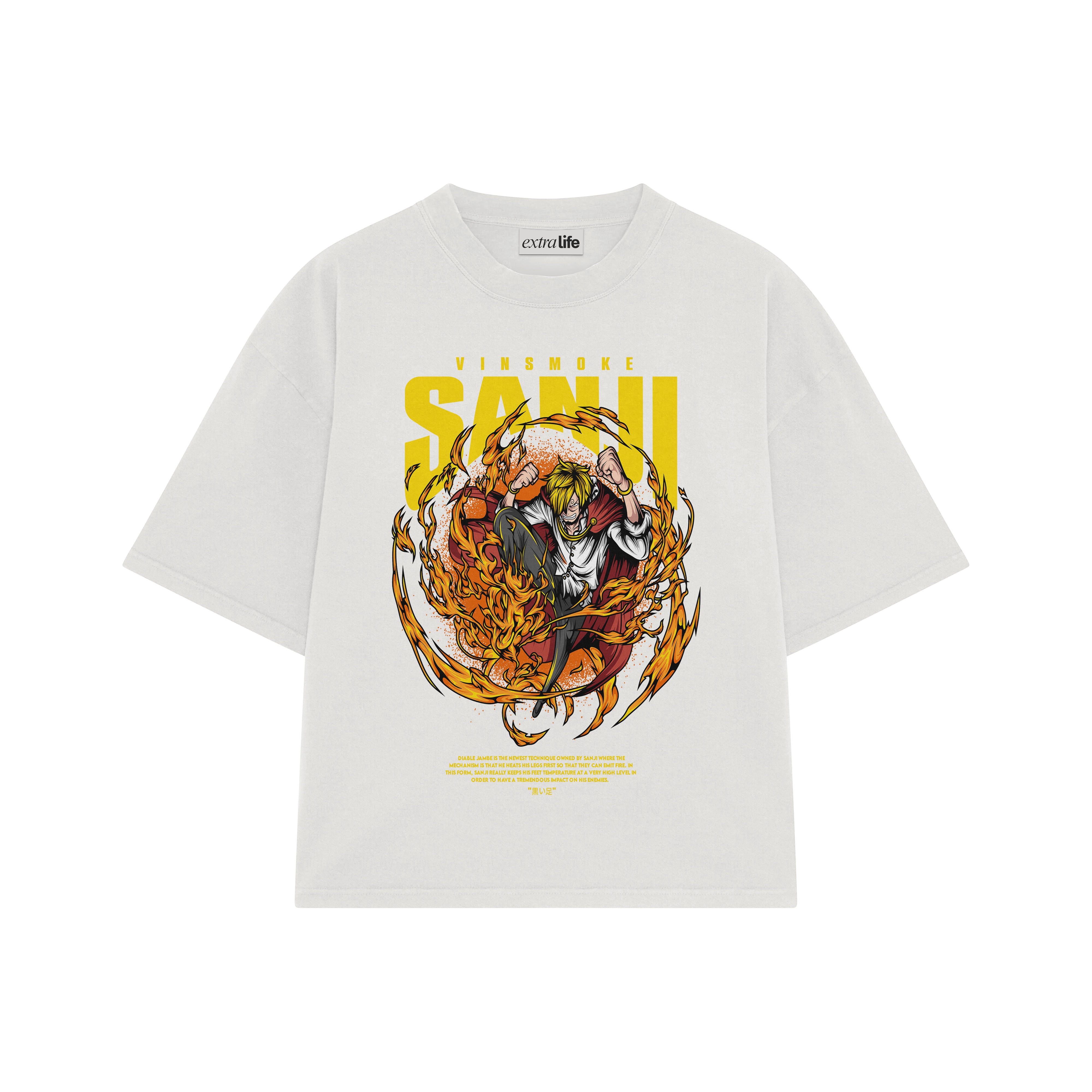 Playera streetwear premium de anime y gaming ExtraLife MX, corte boxy oversized drop shoulder heavyweight en color Deep Black y Off-White, moda urbana mexicana de culto.