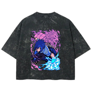 Playera streetwear premium de anime y gaming ExtraLife MX, corte boxy deluxe mineral wash heavyweight en color Acid Wash, moda urbana mexicana de culto.