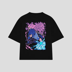 Playera streetwear premium de anime y gaming ExtraLife MX, corte boxy oversized drop shoulder heavyweight en color Deep Black y Off-White, moda urbana mexicana de culto.