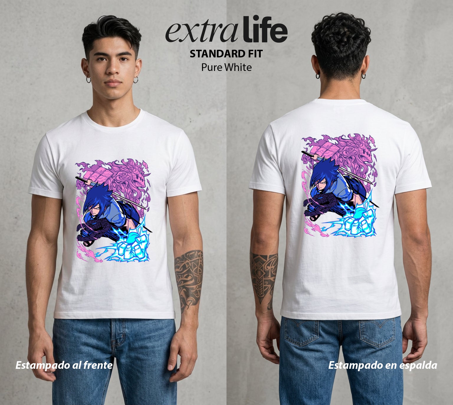 La Aldea Oculta | El Relampago del Clan #03892 - Playera Standard Fit | Pure White - Foto en modelo