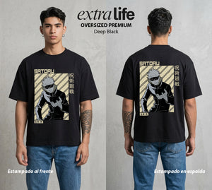El Arte de las Maldiciones | El Infinito del Bien #03893 - Playera Oversized Premium | Deep Black - Foto en modelo