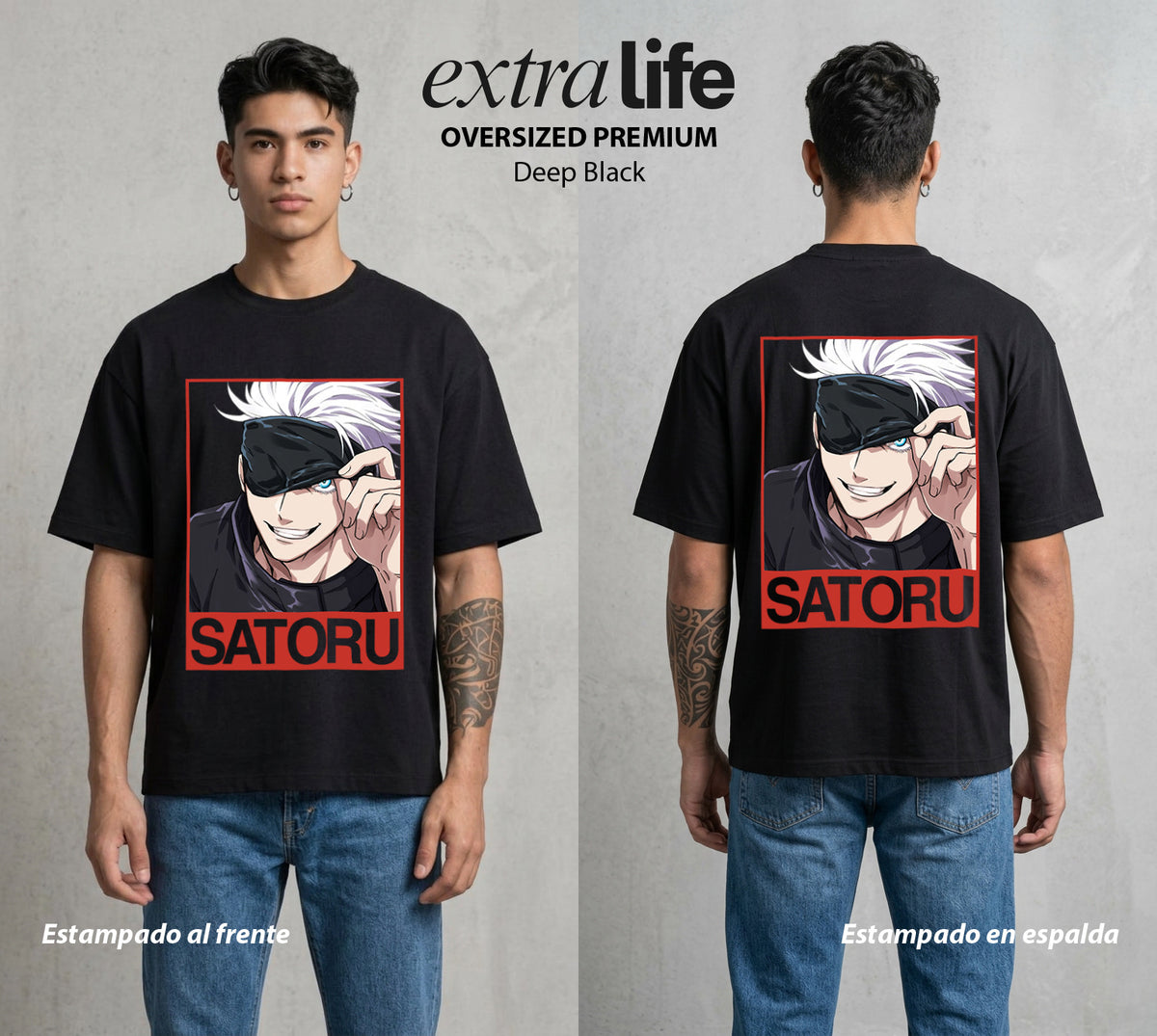 El Arte de las Maldiciones | Los Seis Ojos del Maestro #03894 - Playera Oversized Premium | Deep Black - Foto en modelo