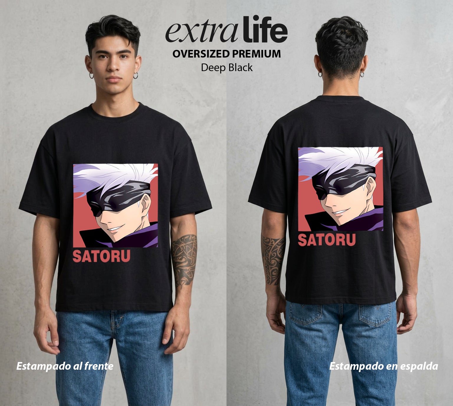 El Arte de las Maldiciones | El Infinito del Bien #03895 - Playera Oversized Premium | Deep Black - Foto en modelo