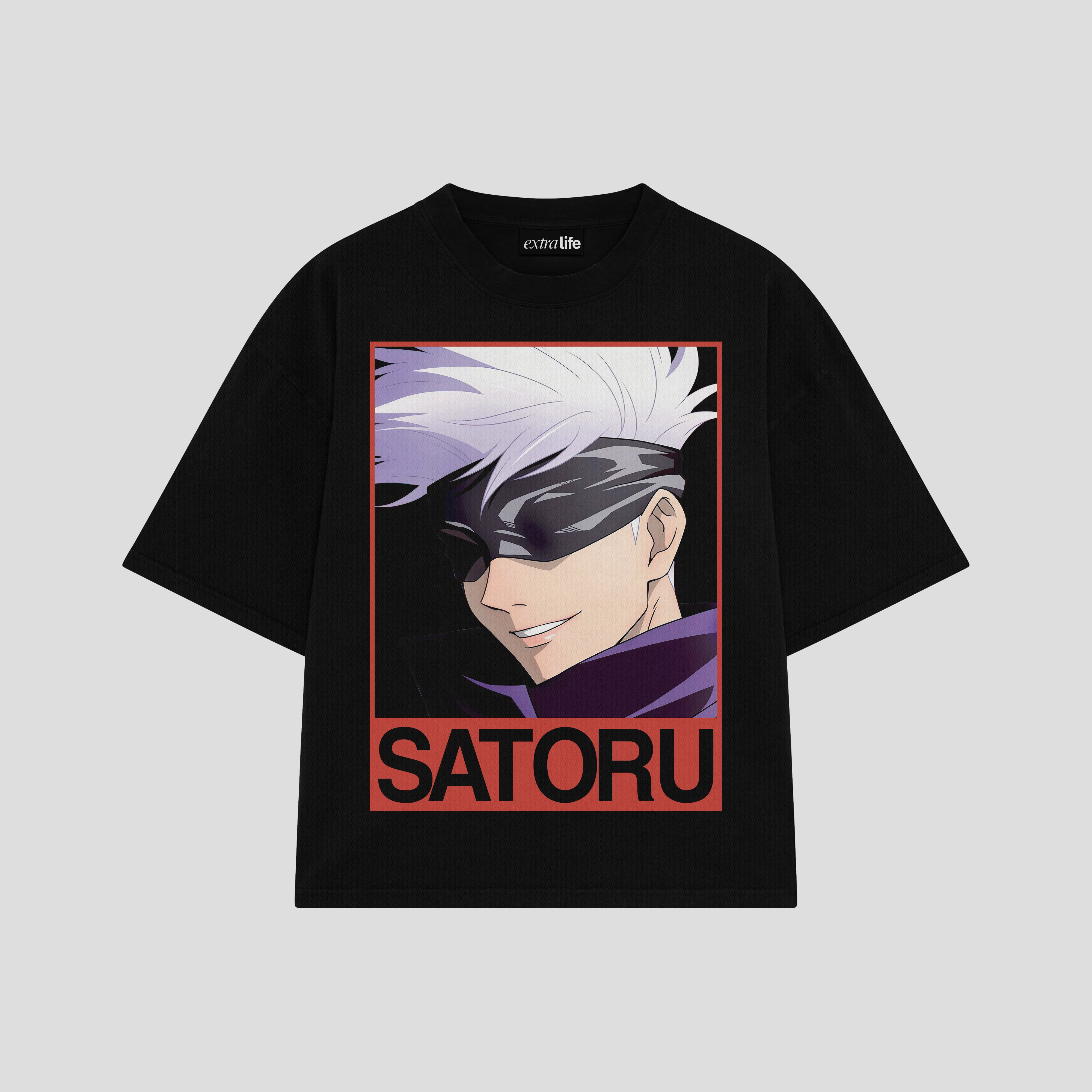 Playera streetwear premium de anime y gaming ExtraLife MX, corte boxy oversized drop shoulder heavyweight en color Deep Black y Off-White, moda urbana mexicana de culto.