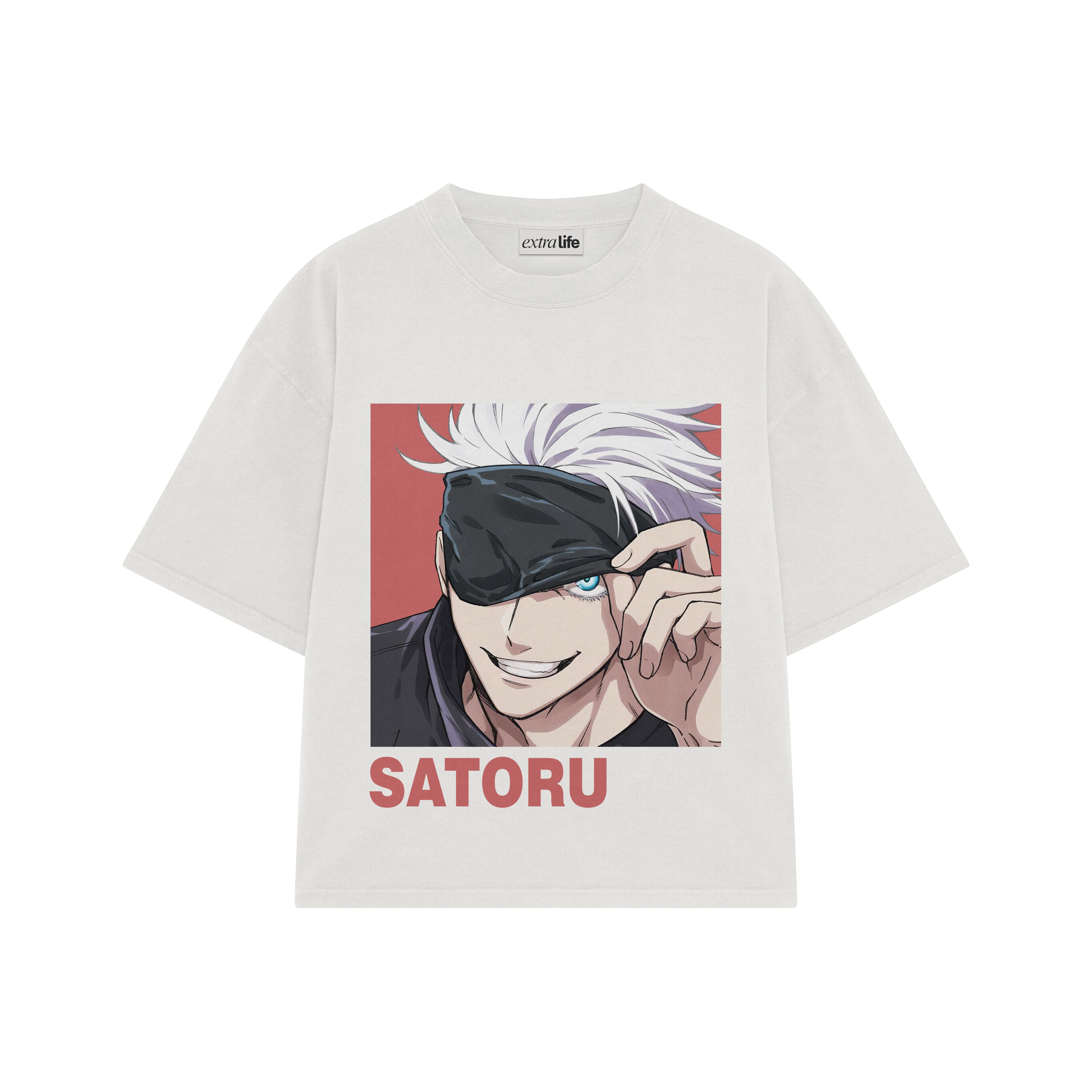 Playera streetwear premium de anime y gaming ExtraLife MX, corte boxy oversized drop shoulder heavyweight en color Deep Black y Off-White, moda urbana mexicana de culto.