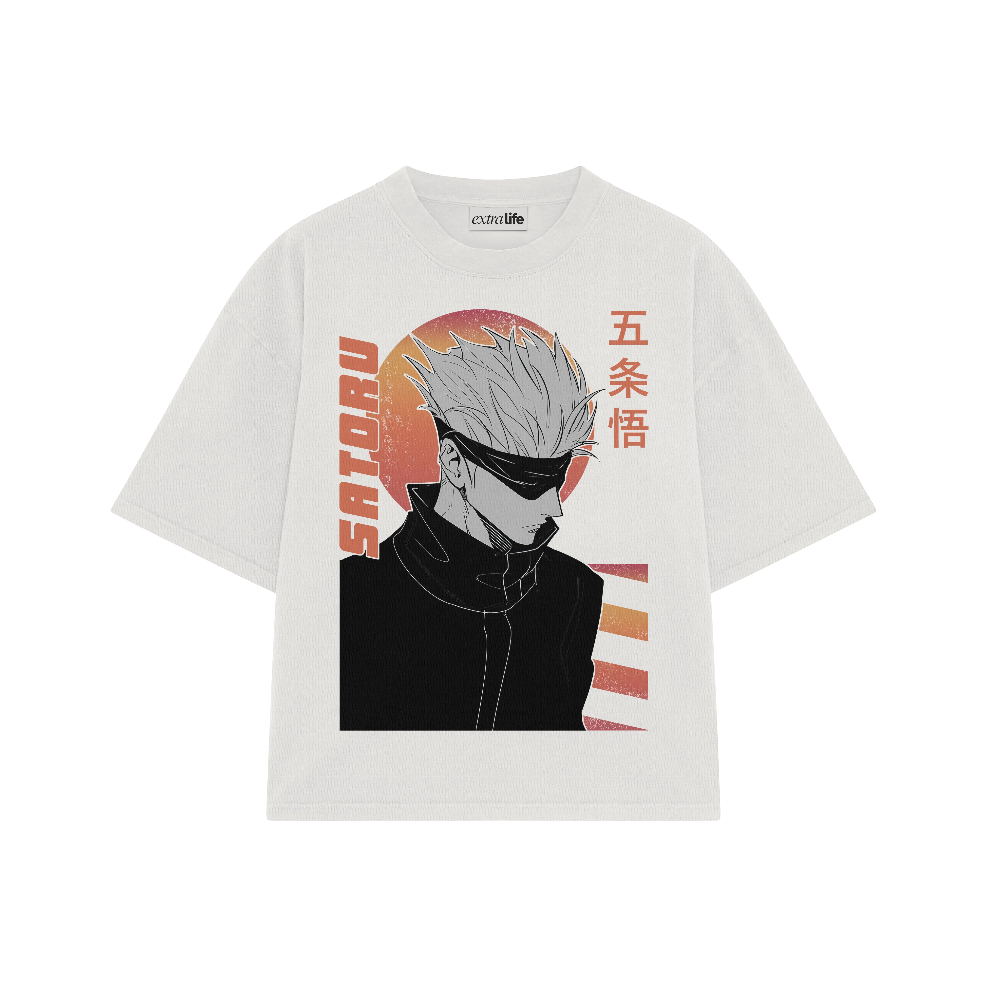 Playera streetwear premium de anime y gaming ExtraLife MX, corte boxy oversized drop shoulder heavyweight en color Deep Black y Off-White, moda urbana mexicana de culto.