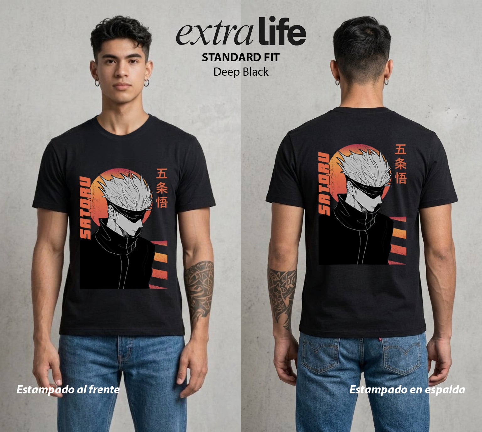 El Arte de las Maldiciones | Los Seis Ojos del Maestro #03900 - Playera Standard Fit | Deep Black - Foto en modelo
