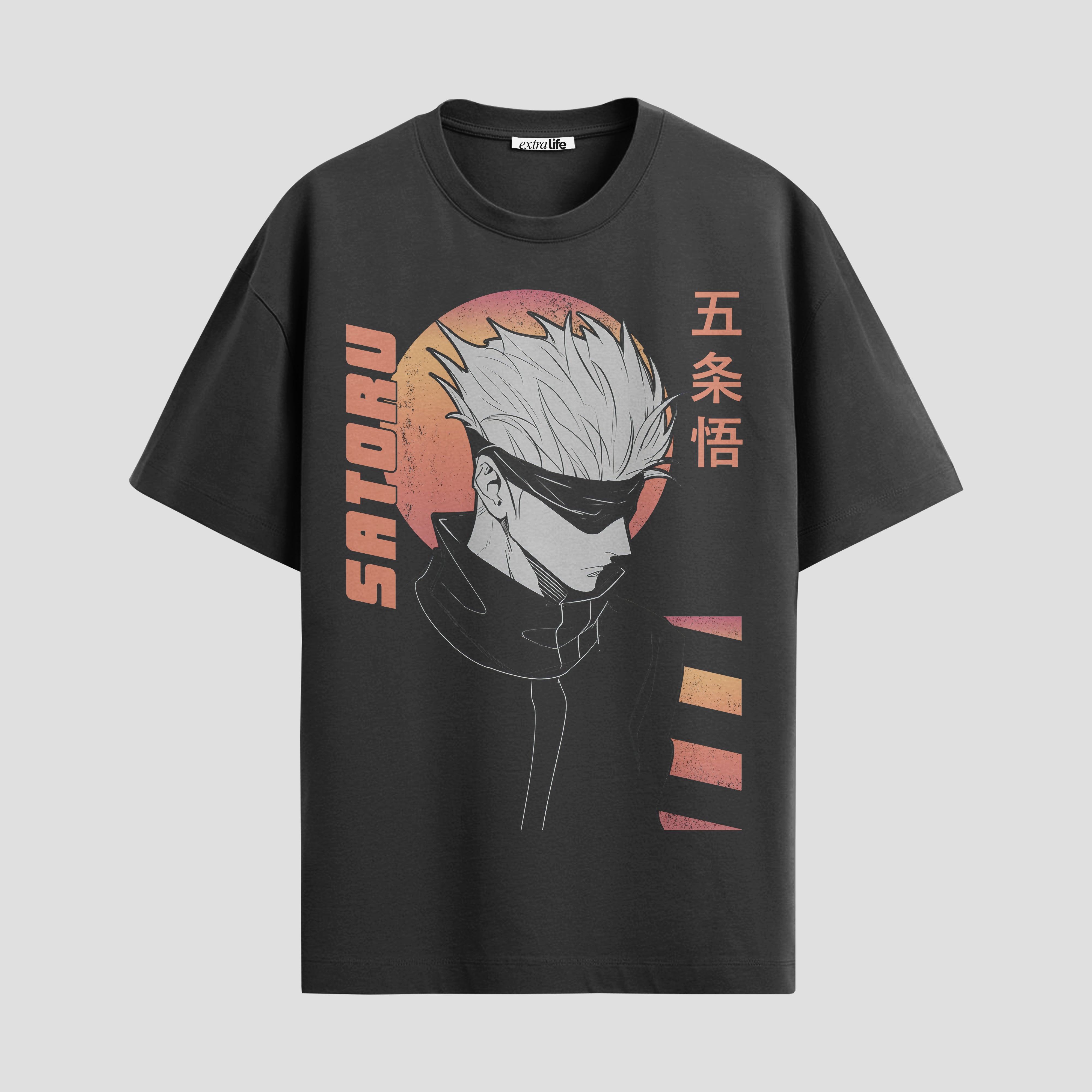 Playera urbana de anime y gaming ExtraLife MX, corte Standard Fit unisex ligero y transpirable en color Deep Black y Pure White, ropa de uso diario para gym y casual.