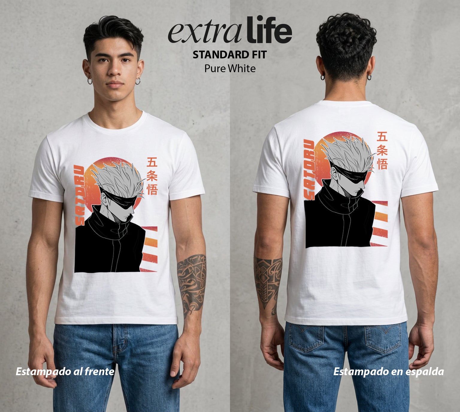 El Arte de las Maldiciones | Los Seis Ojos del Maestro #03900 - Playera Standard Fit | Pure White - Foto en modelo