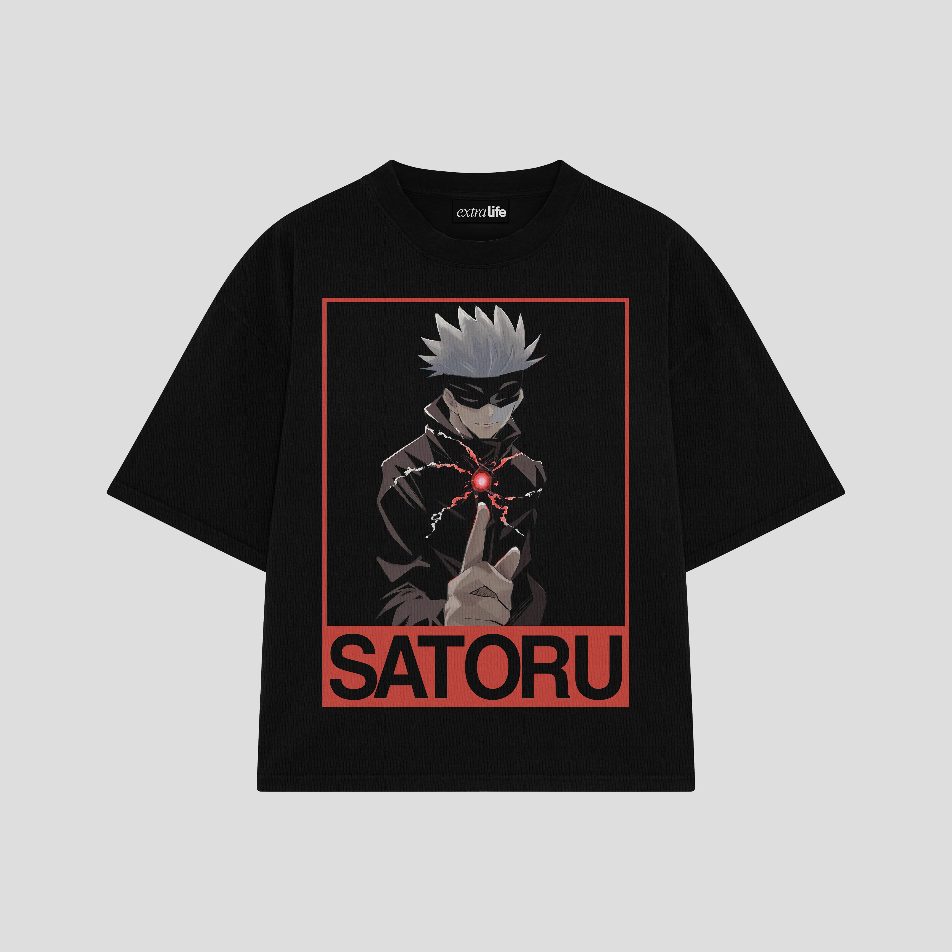 Playera streetwear premium de anime y gaming ExtraLife MX, corte boxy oversized drop shoulder heavyweight en color Deep Black y Off-White, moda urbana mexicana de culto.