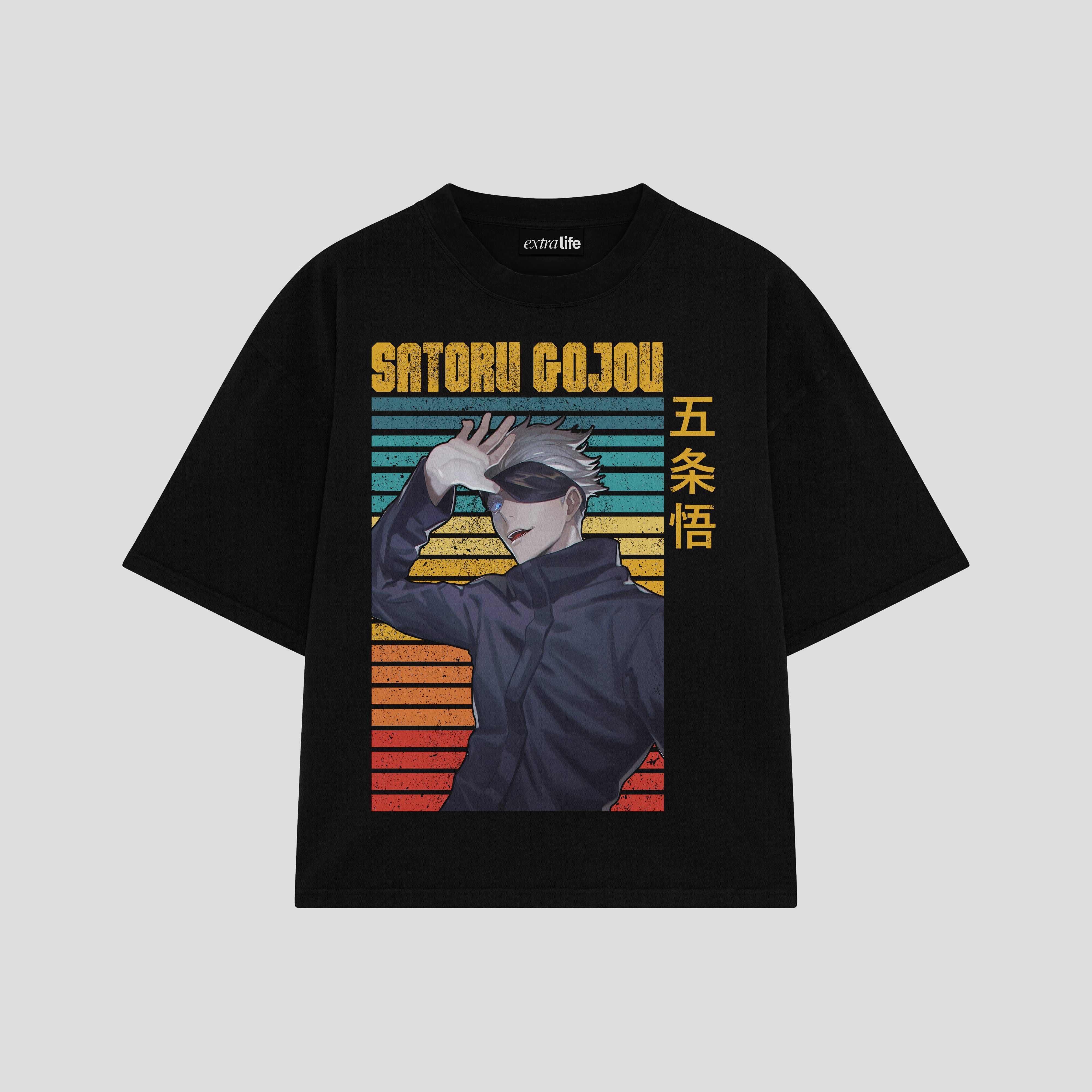 Playera streetwear premium de anime y gaming ExtraLife MX, corte boxy oversized drop shoulder heavyweight en color Deep Black y Off-White, moda urbana mexicana de culto.