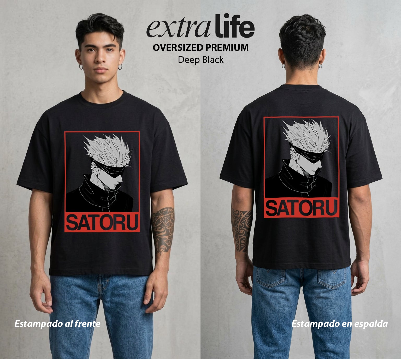 El Arte de las Maldiciones | El Infinito del Bien #03911 - Playera Oversized Premium | Deep Black - Foto en modelo