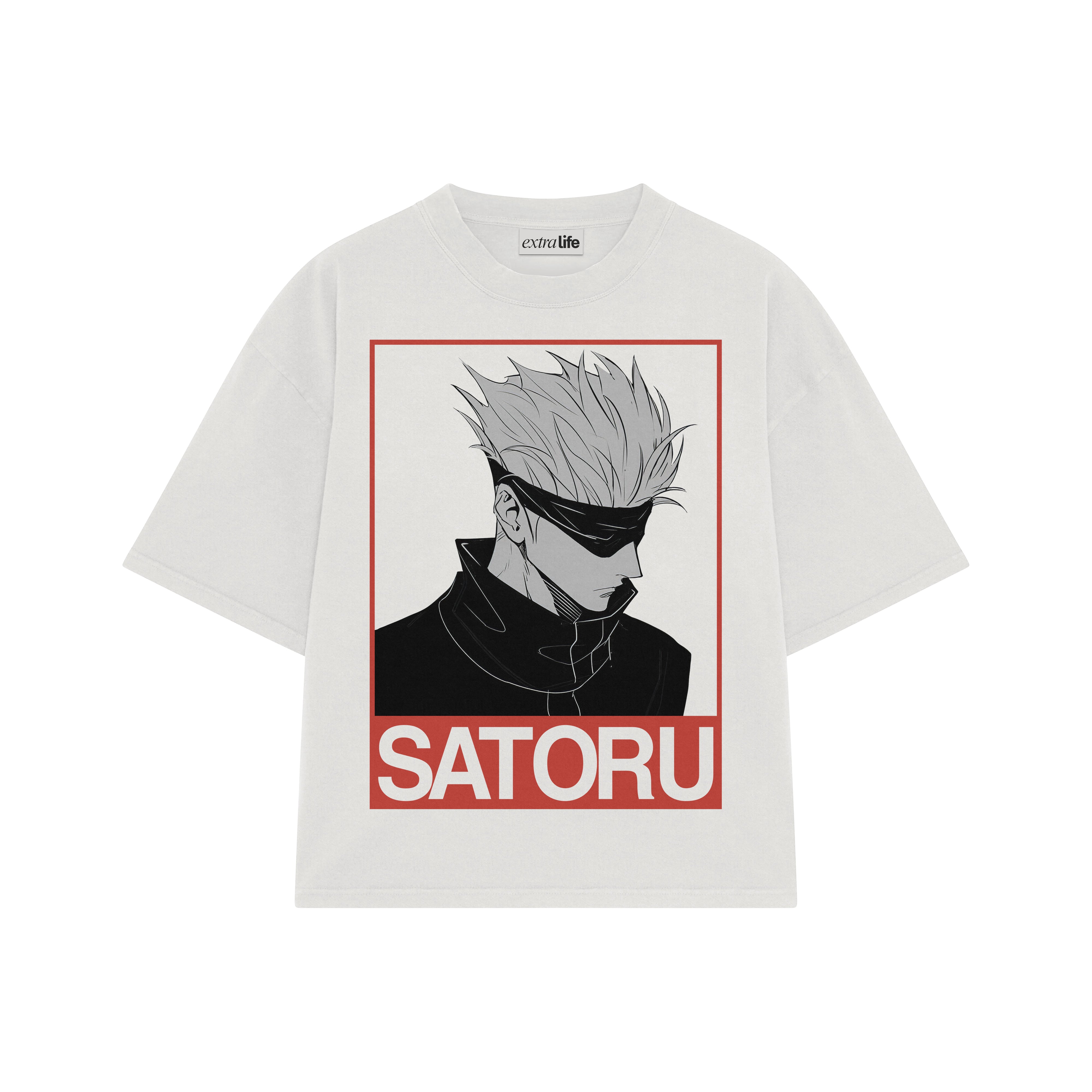 Playera streetwear premium de anime y gaming ExtraLife MX, corte boxy oversized drop shoulder heavyweight en color Deep Black y Off-White, moda urbana mexicana de culto.
