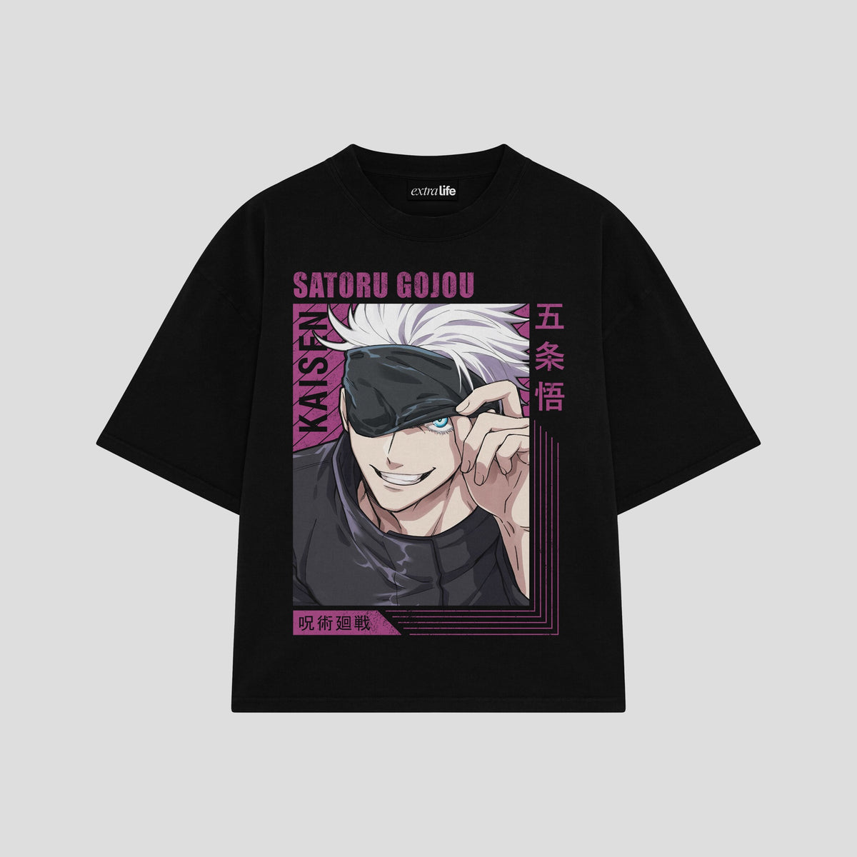 Playera streetwear premium de anime y gaming ExtraLife MX, corte oversized drop shoulder ligero y fresco en color Deep Black y Off-White, moda urbana mexicana de culto.