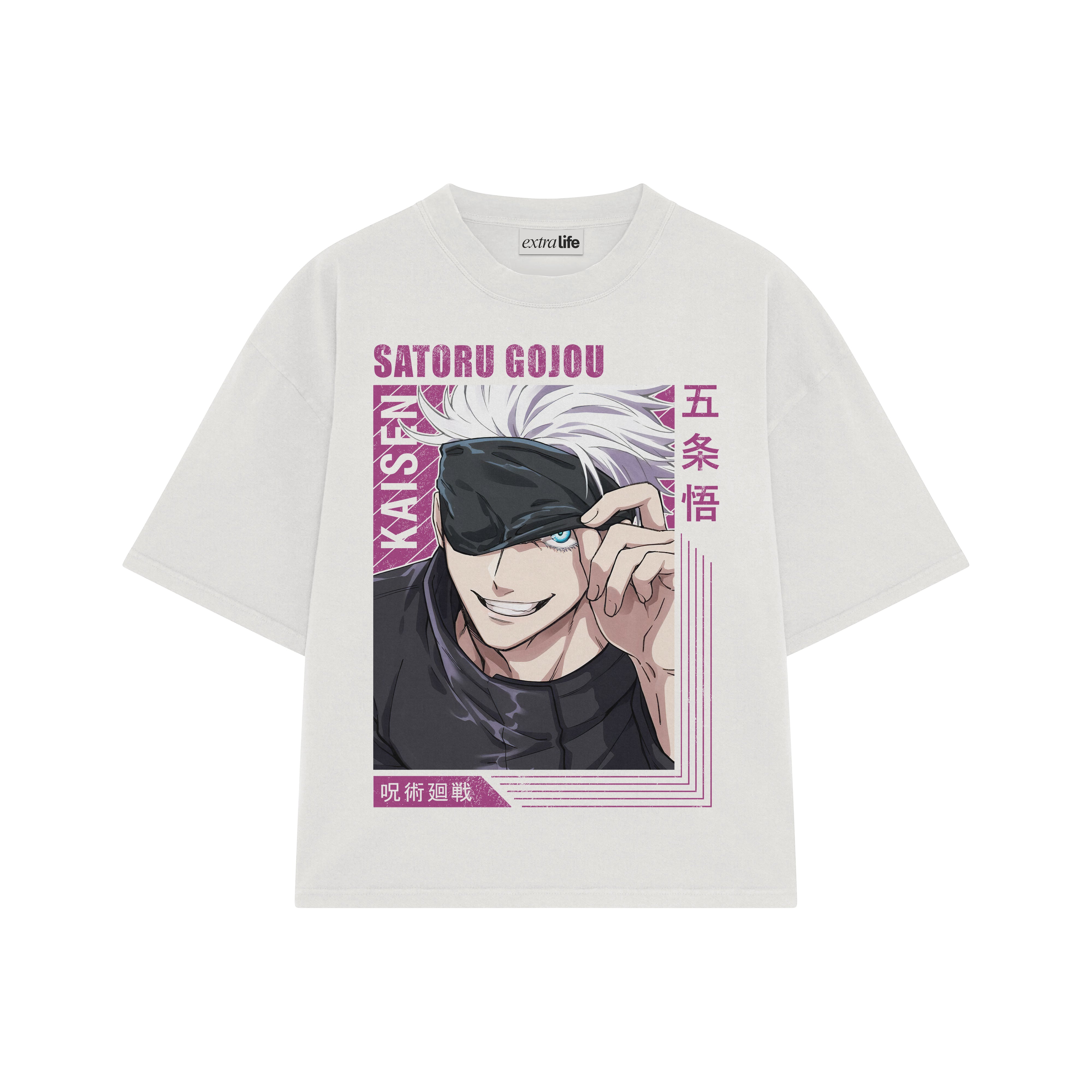 Playera streetwear premium de anime y gaming ExtraLife MX, corte boxy oversized drop shoulder heavyweight en color Deep Black y Off-White, moda urbana mexicana de culto.