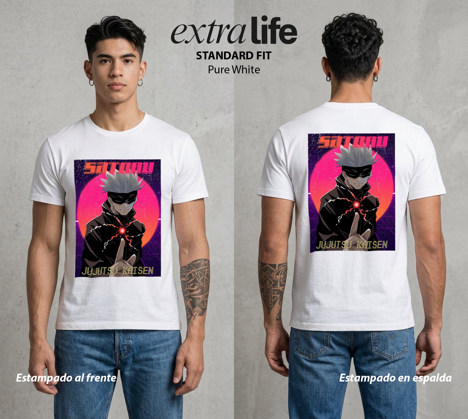 El Arte de las Maldiciones | Los Seis Ojos del Maestro #03916 - Playera Standard Fit | Pure White - Foto en modelo