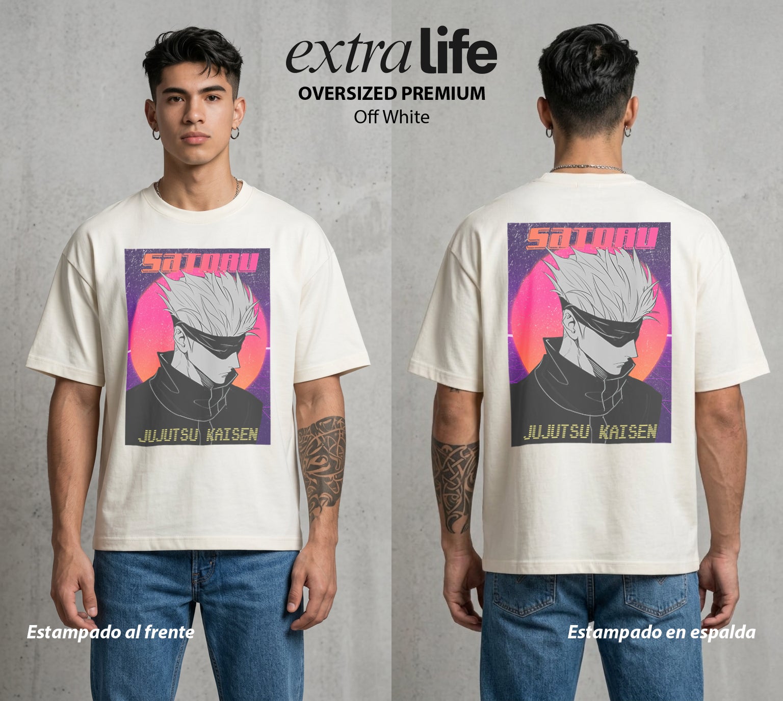 El Arte de las Maldiciones | El Infinito del Bien #03917 - Playera Oversized Premium | Off White - Foto en modelo