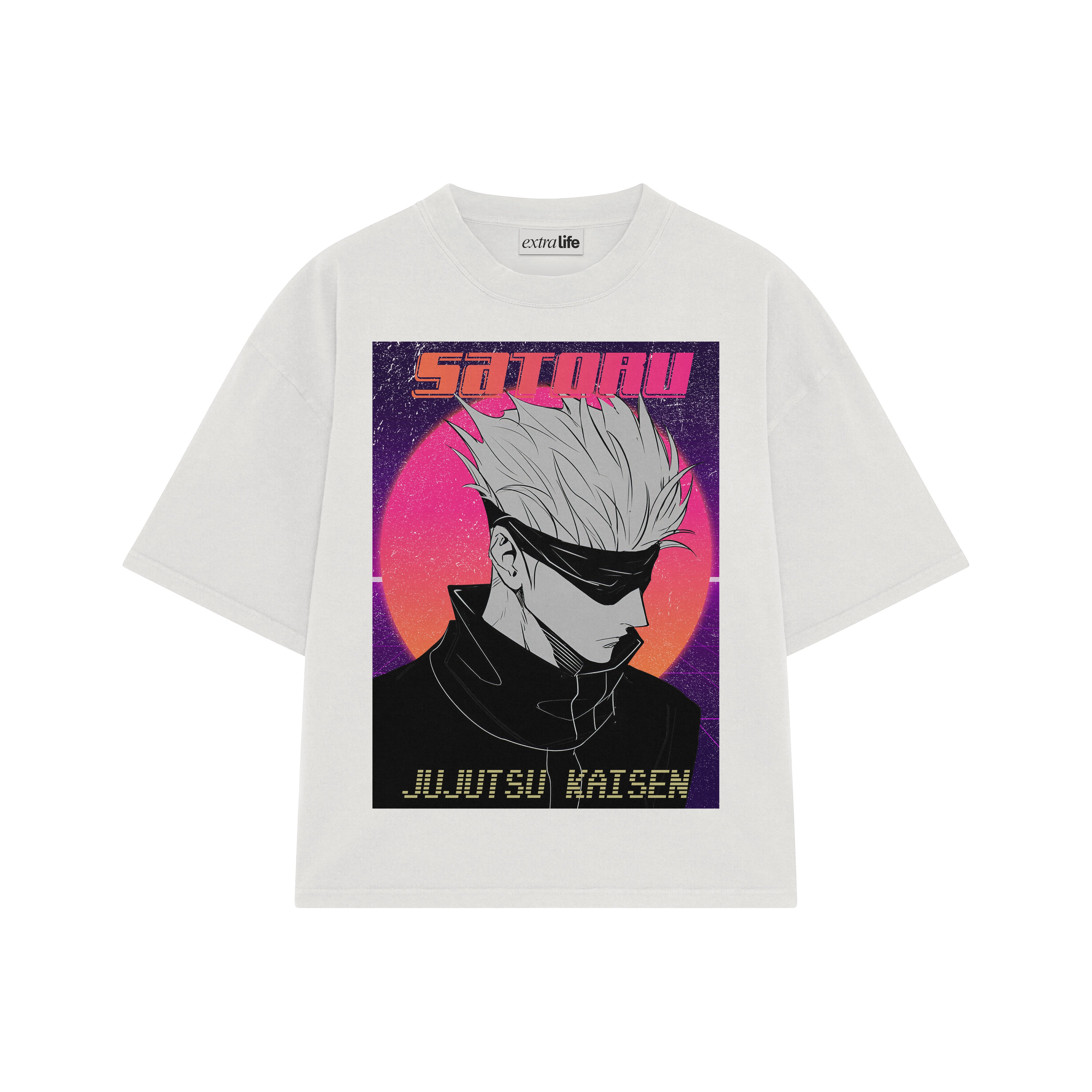 Playera streetwear premium de anime y gaming ExtraLife MX, corte boxy oversized drop shoulder heavyweight en color Deep Black y Off-White, moda urbana mexicana de culto.