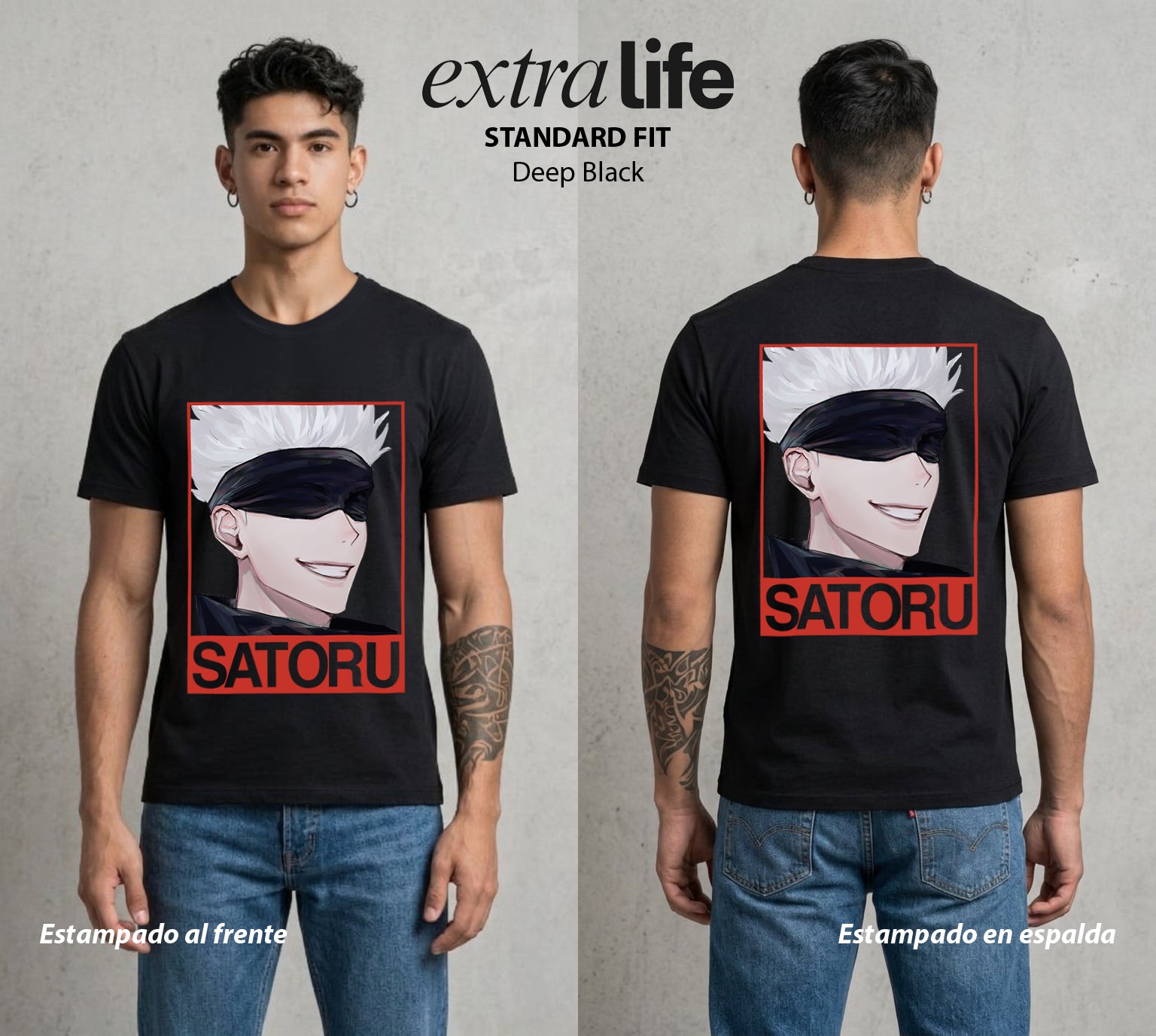 El Arte de las Maldiciones | Los Seis Ojos del Maestro #03918 - Playera Standard Fit | Deep Black - Foto en modelo