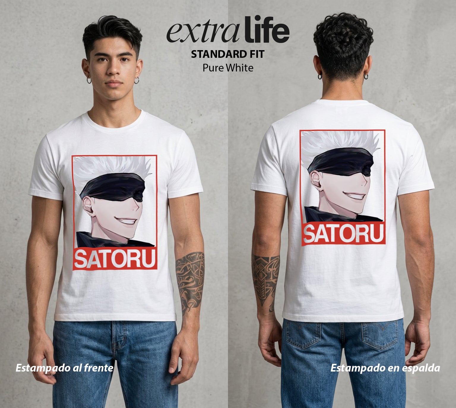 El Arte de las Maldiciones | Los Seis Ojos del Maestro #03918 - Playera Standard Fit | Pure White - Foto en modelo