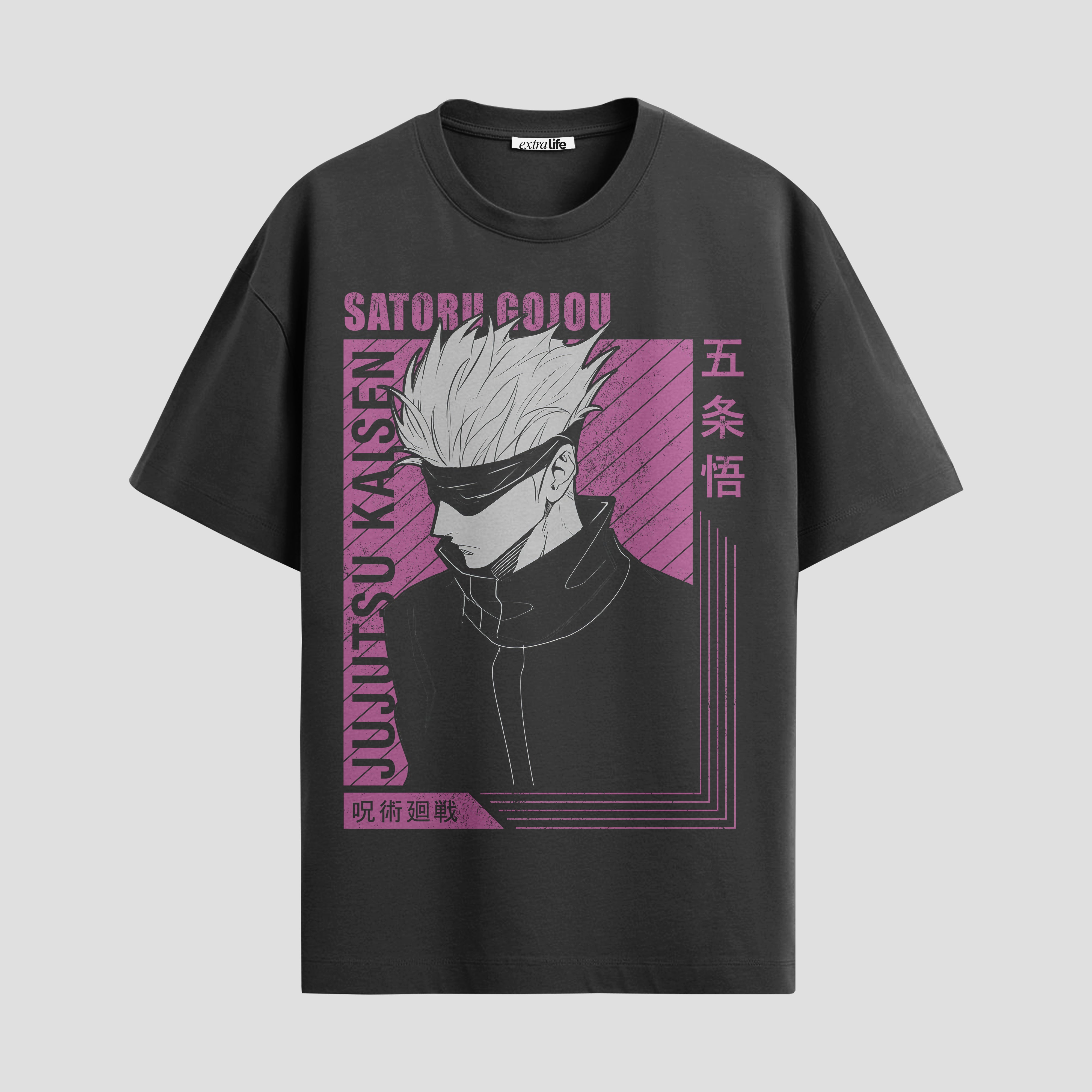 Playera urbana de anime y gaming ExtraLife MX, corte Standard Fit unisex ligero y transpirable en color Deep Black y Pure White, ropa de uso diario para gym y casual.