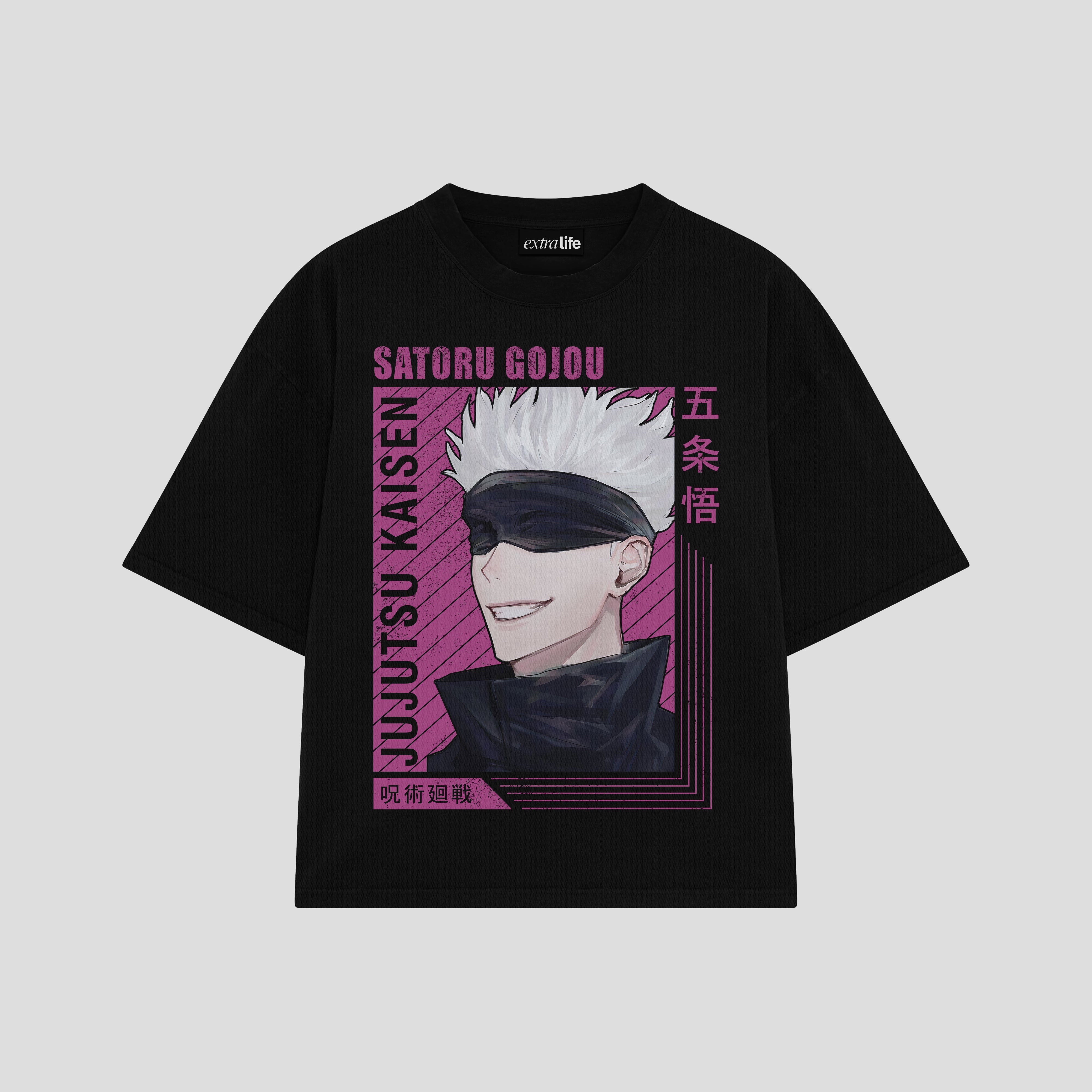 Playera streetwear premium de anime y gaming ExtraLife MX, corte boxy oversized drop shoulder heavyweight en color Deep Black y Off-White, moda urbana mexicana de culto.