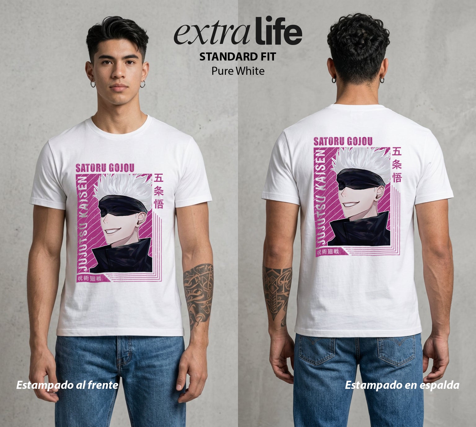El Arte de las Maldiciones | Los Seis Ojos del Maestro #03920 - Playera Standard Fit | Pure White - Foto en modelo