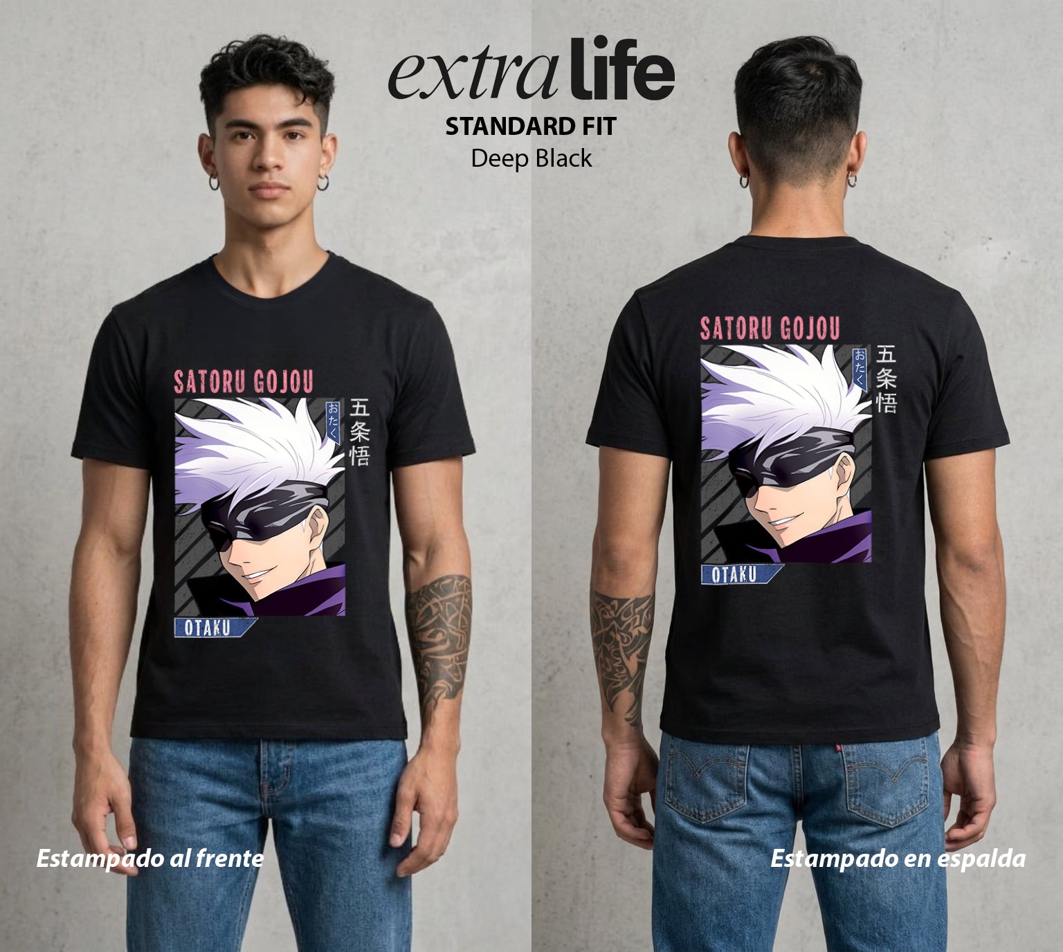 El Arte de las Maldiciones | Los Seis Ojos del Maestro #03922 - Playera Standard Fit | Deep Black - Foto en modelo