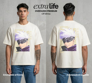 El Arte de las Maldiciones | El Infinito del Bien #03923 - Playera Oversized Premium | Off White - Foto en modelo