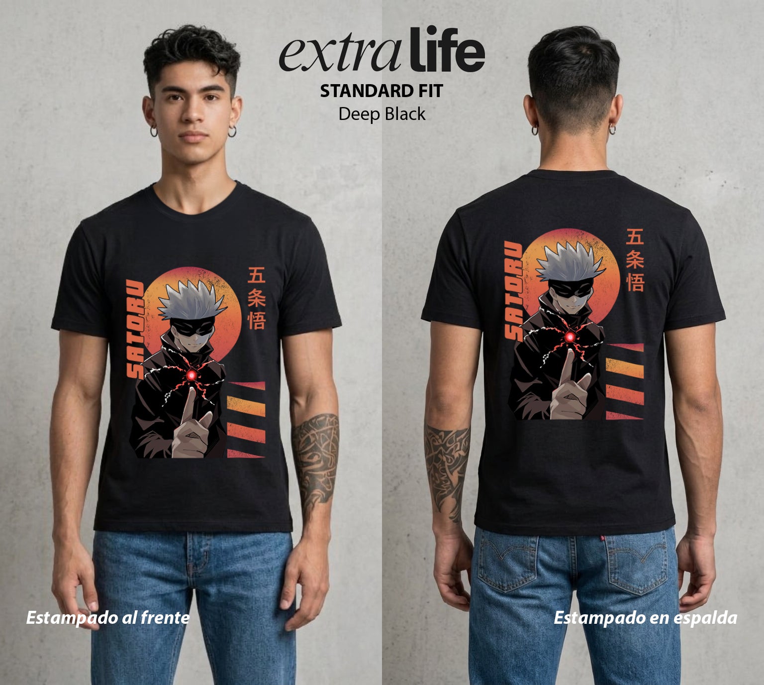 El Arte de las Maldiciones | Los Seis Ojos del Maestro #03924 - Playera Standard Fit | Deep Black - Foto en modelo