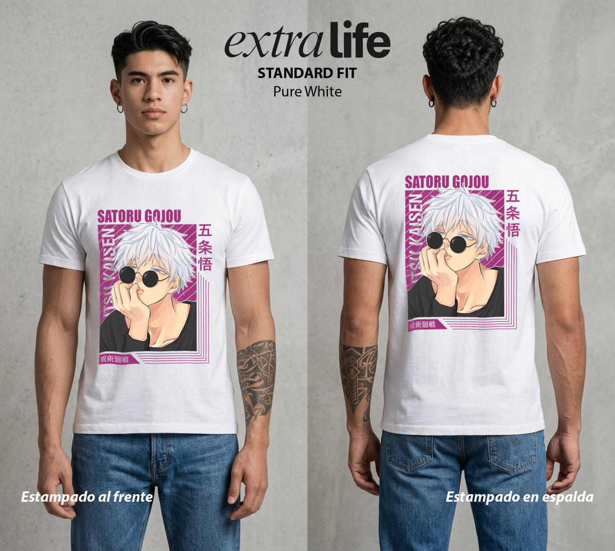 El Arte de las Maldiciones | Los Seis Ojos del Maestro #03926 - Playera Classic Premium | Pure White - Foto en modelo