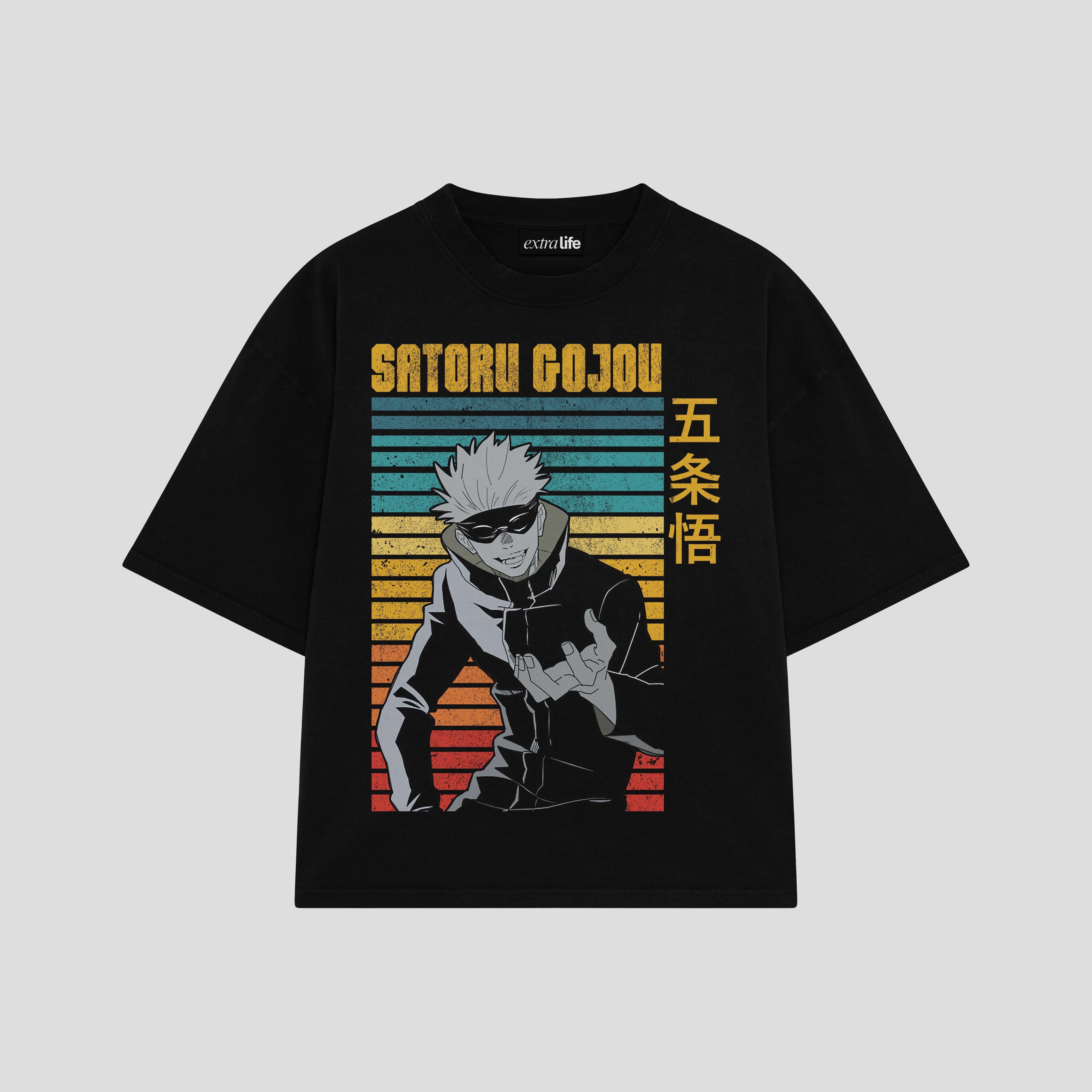 Playera streetwear premium de anime y gaming ExtraLife MX, corte boxy oversized drop shoulder heavyweight en color Deep Black y Off-White, moda urbana mexicana de culto.