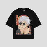Playera streetwear premium de anime y gaming ExtraLife MX, corte boxy oversized drop shoulder heavyweight en color Deep Black y Off-White, moda urbana mexicana de culto.