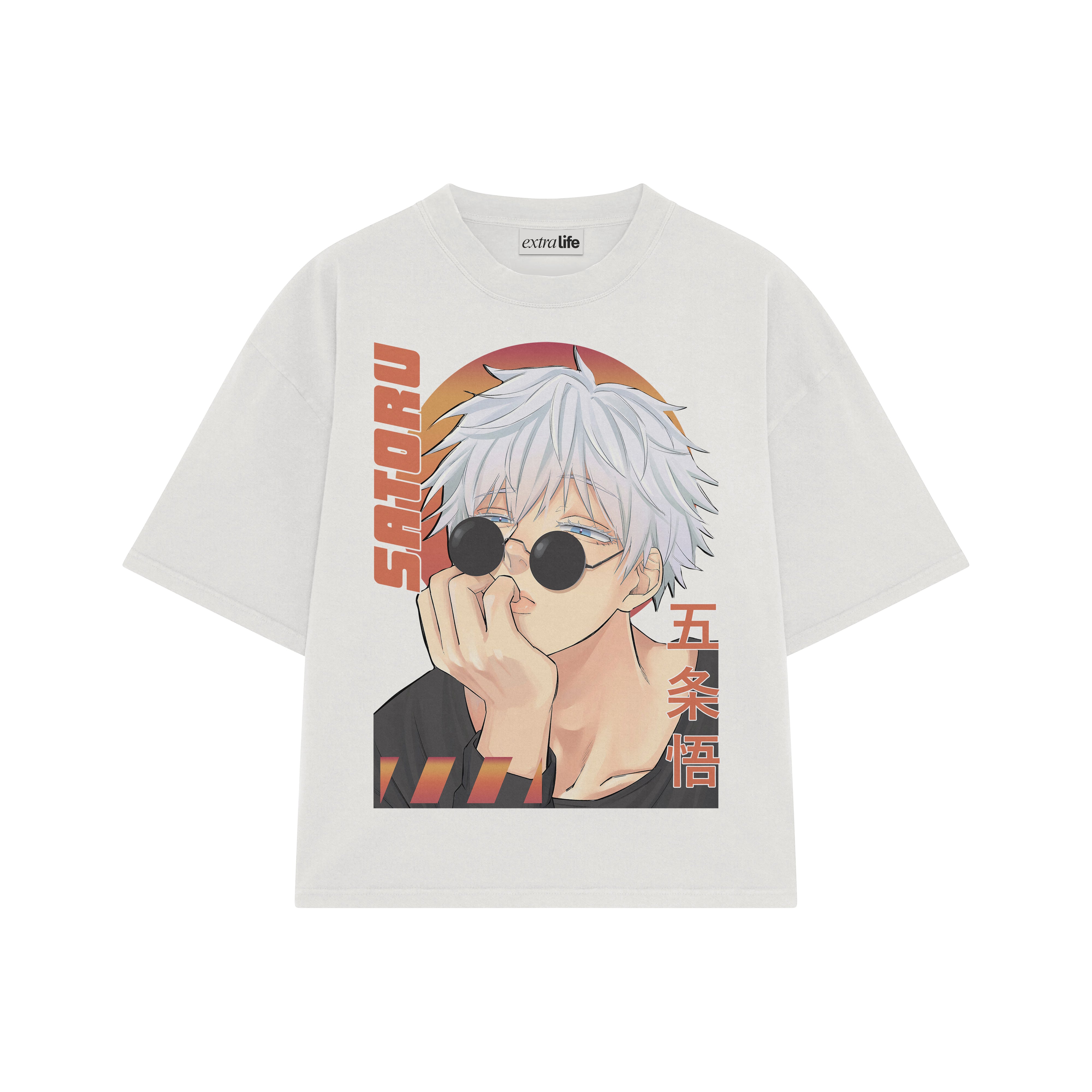 Playera streetwear premium de anime y gaming ExtraLife MX, corte boxy oversized drop shoulder heavyweight en color Deep Black y Off-White, moda urbana mexicana de culto.