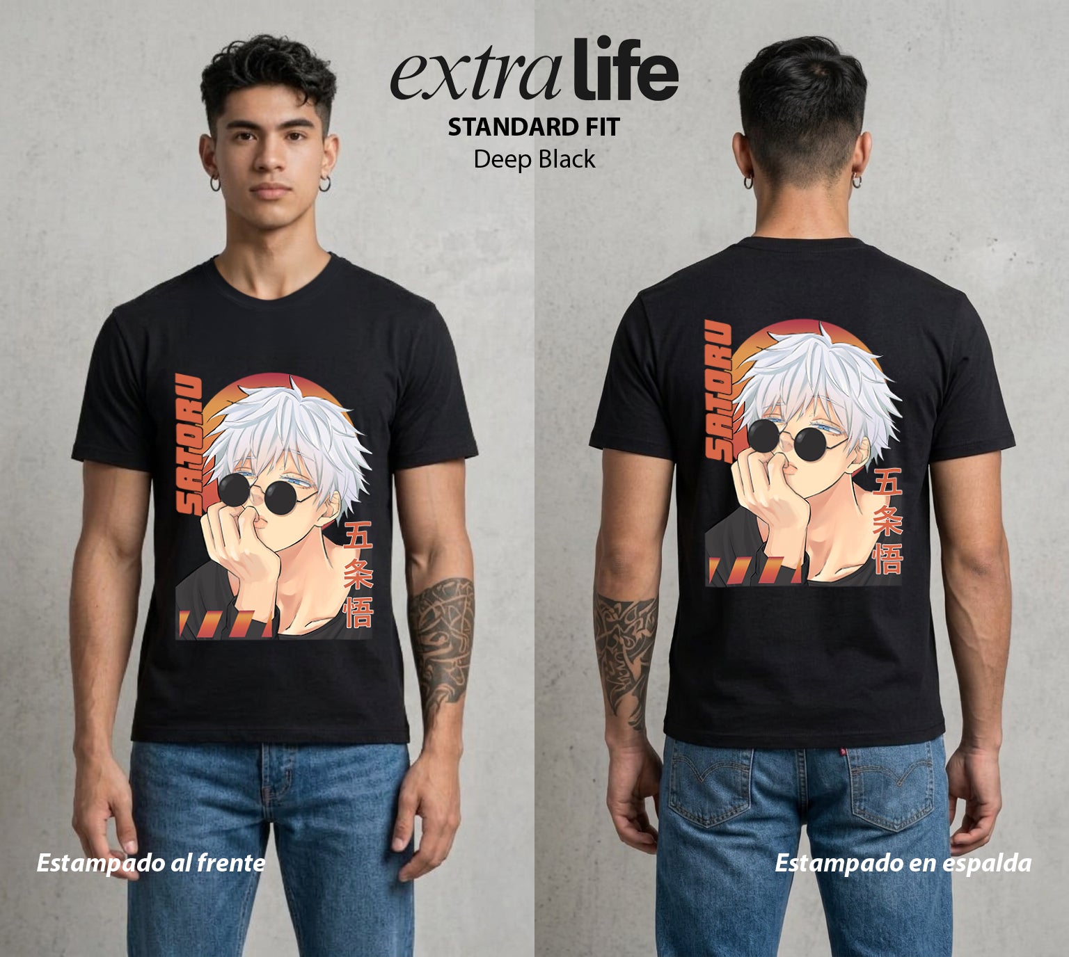 El Arte de las Maldiciones | Los Seis Ojos del Maestro #03930 - Playera Standard Fit | Deep Black - Foto en modelo