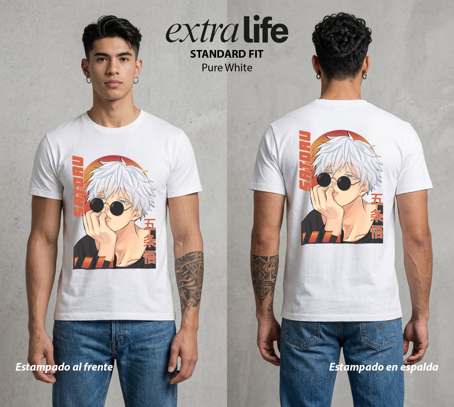 El Arte de las Maldiciones | Los Seis Ojos del Maestro #03930 - Playera Standard Fit | Pure White - Foto en modelo