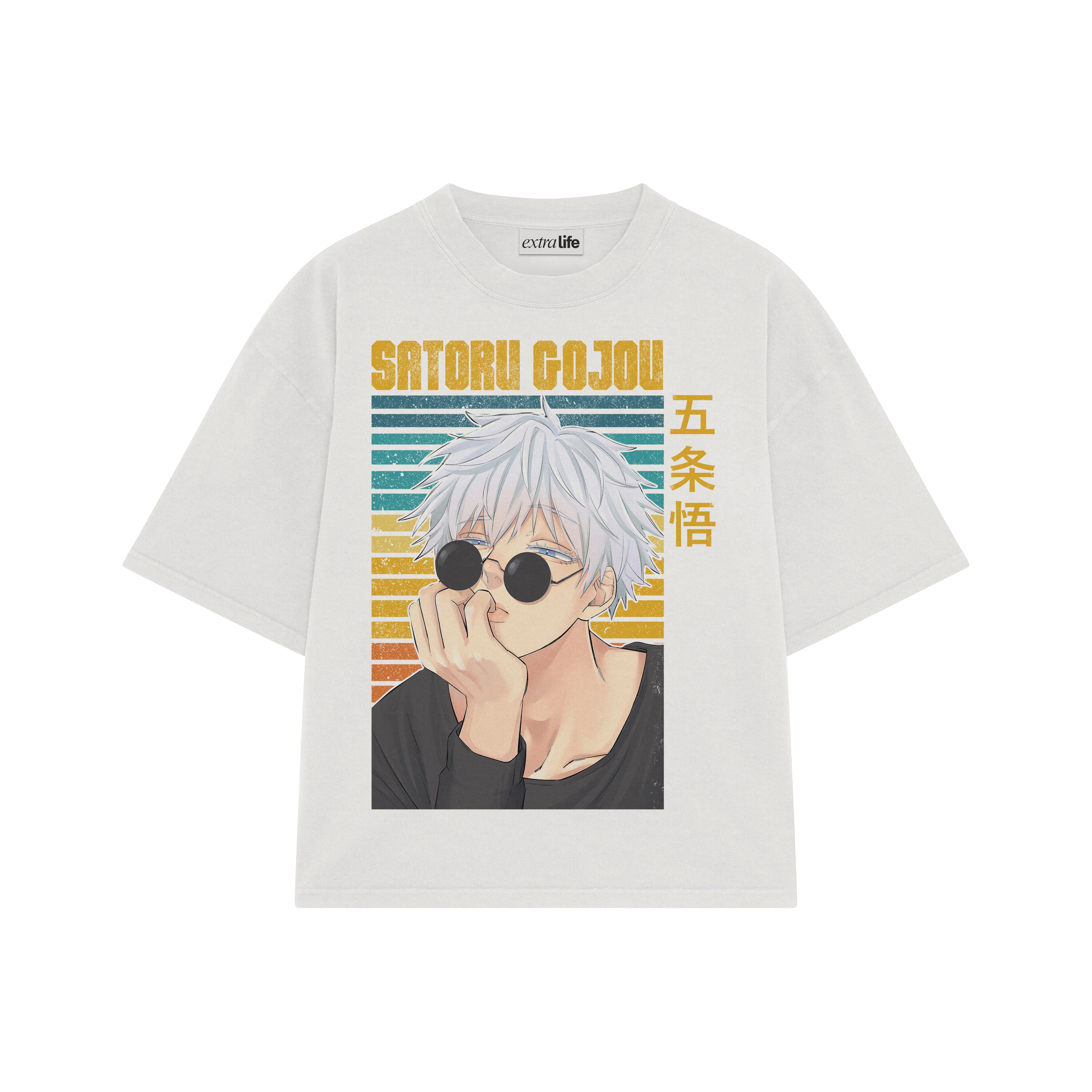 Playera streetwear premium de anime y gaming ExtraLife MX, corte boxy oversized drop shoulder heavyweight en color Deep Black y Off-White, moda urbana mexicana de culto.