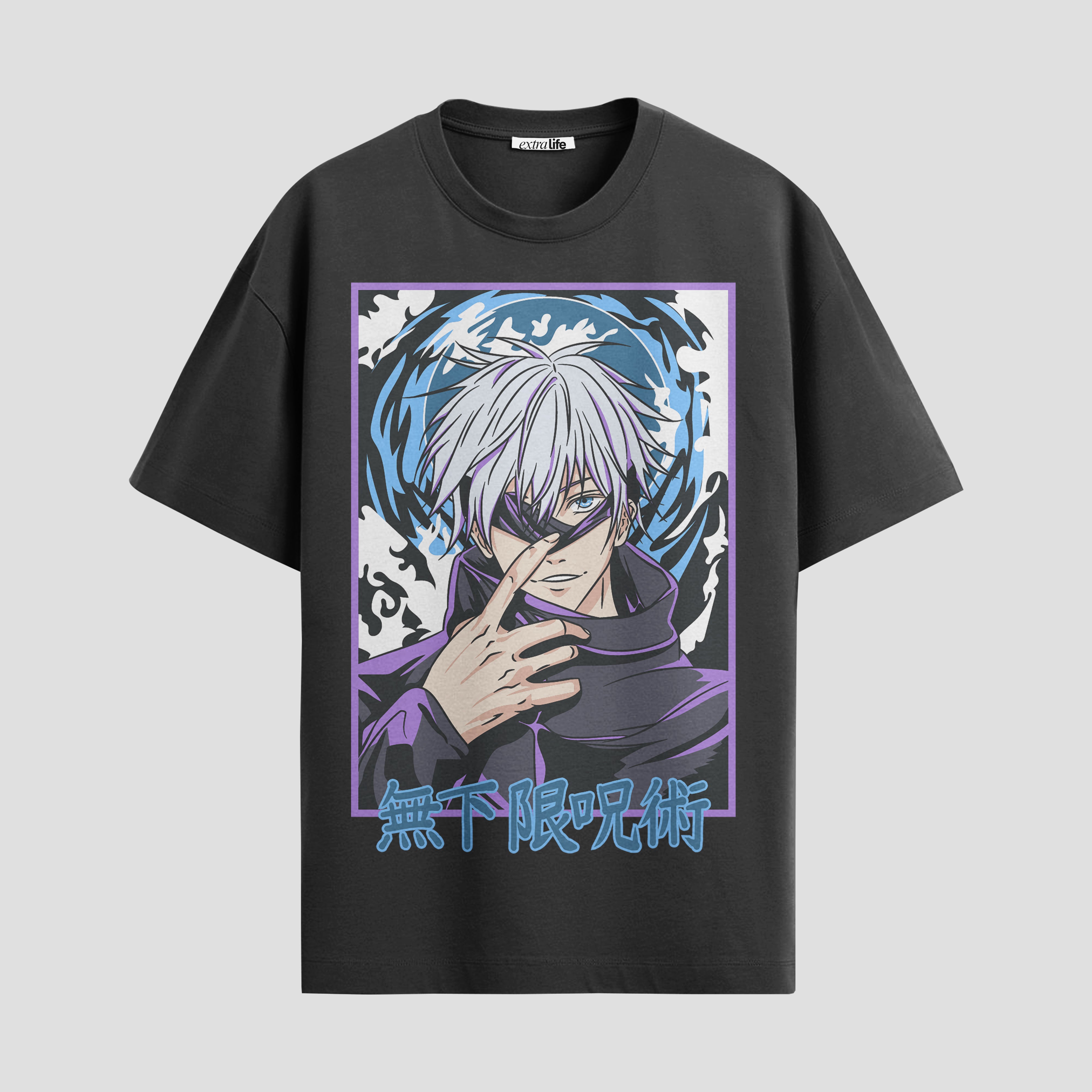 Playera urbana de anime y gaming ExtraLife MX, corte Standard Fit unisex ligero y transpirable en color Deep Black y Pure White, ropa de uso diario para gym y casual.