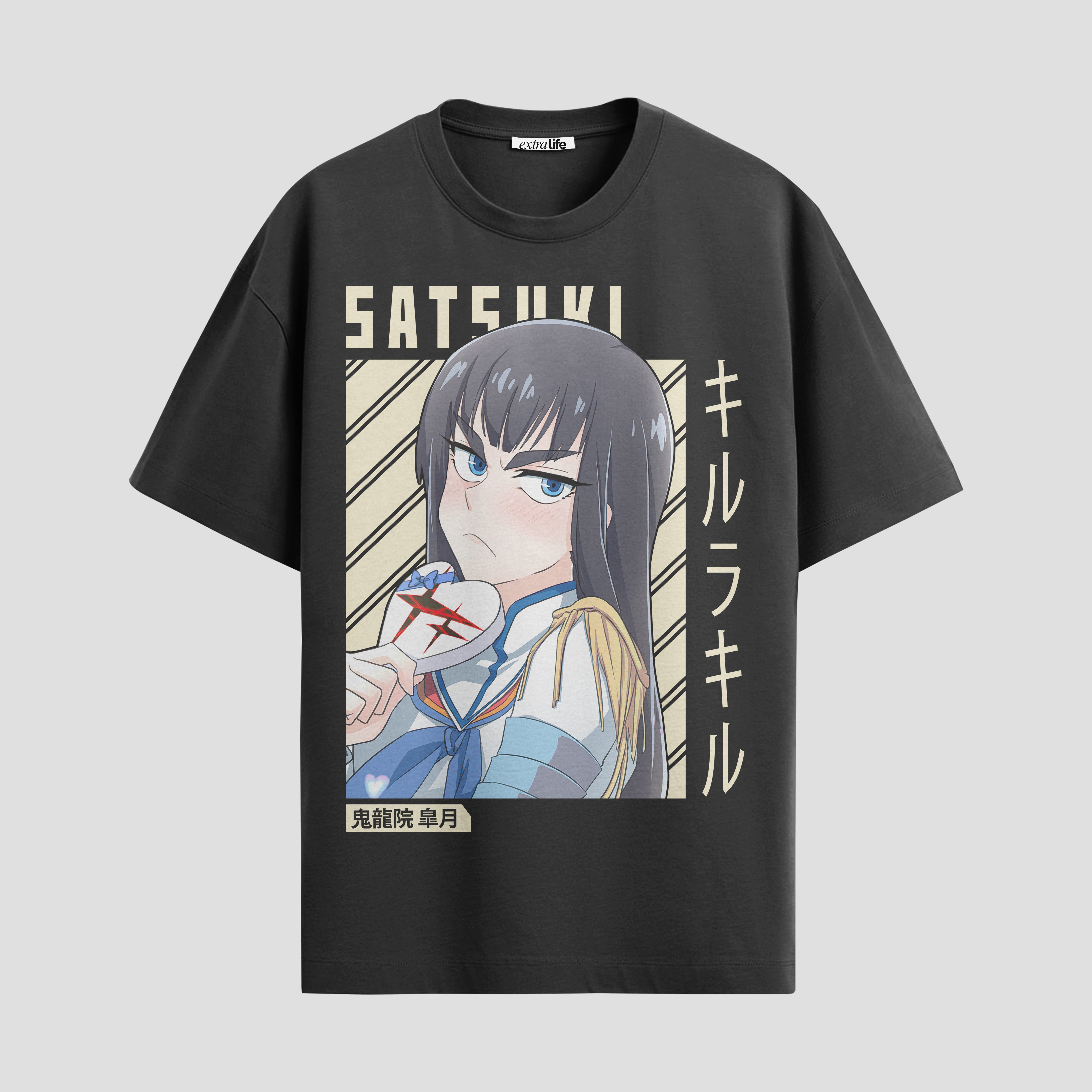 Playera urbana de anime y gaming ExtraLife MX, corte Standard Fit unisex ligero y transpirable en color Deep Black y Pure White, ropa de uso diario para gym y casual.
