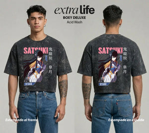 Playera streetwear premium de anime y gaming ExtraLife MX, corte boxy deluxe mineral wash heavyweight en color Acid Wash, moda urbana mexicana de culto.