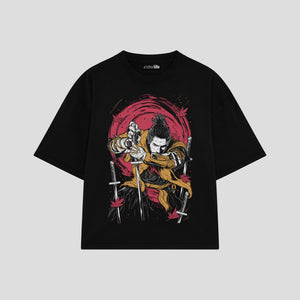 Playera streetwear premium de anime y gaming ExtraLife MX, corte boxy oversized drop shoulder heavyweight en color Deep Black y Off-White, moda urbana mexicana de culto.