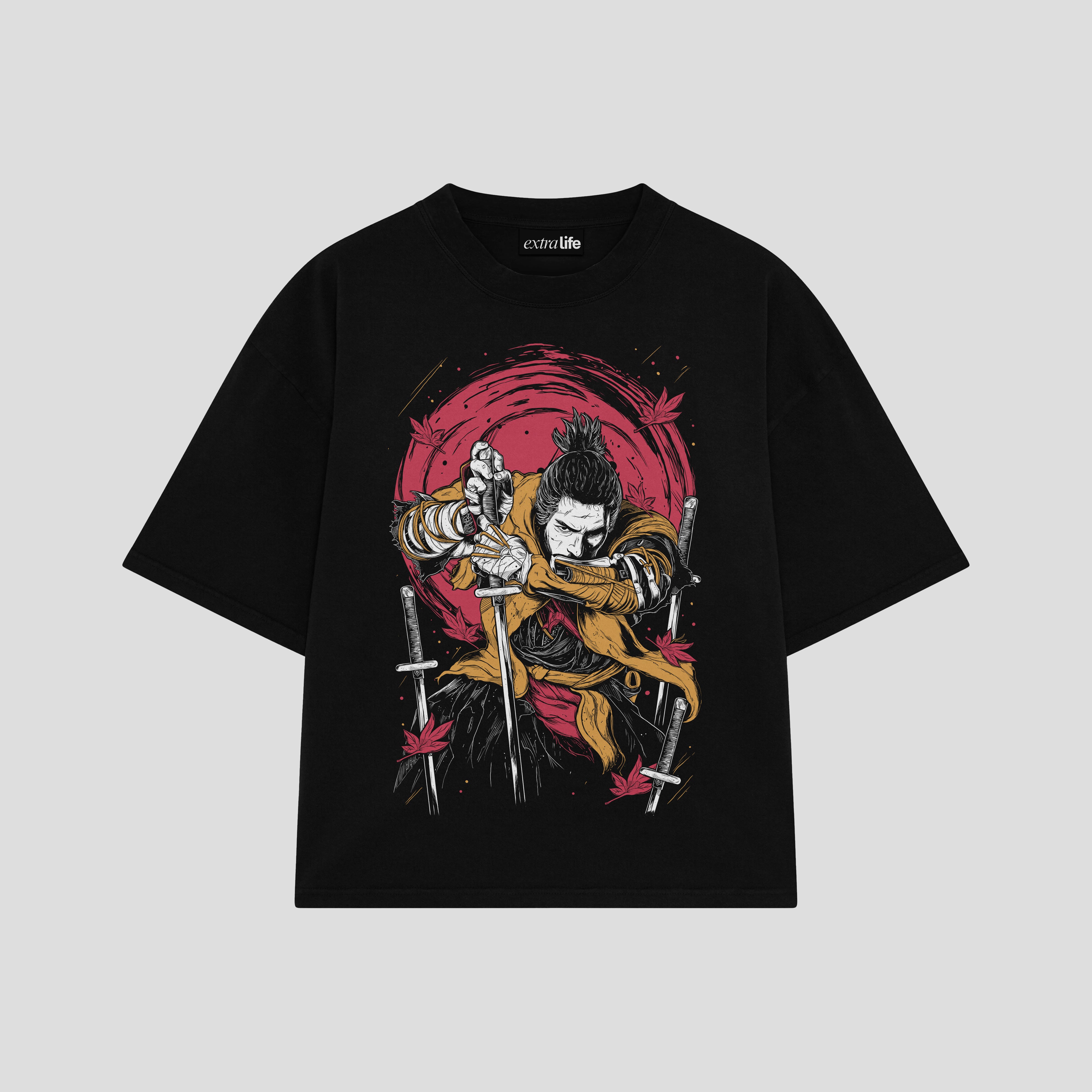 Playera streetwear premium de anime y gaming ExtraLife MX, corte boxy oversized drop shoulder heavyweight en color Deep Black y Off-White, moda urbana mexicana de culto.