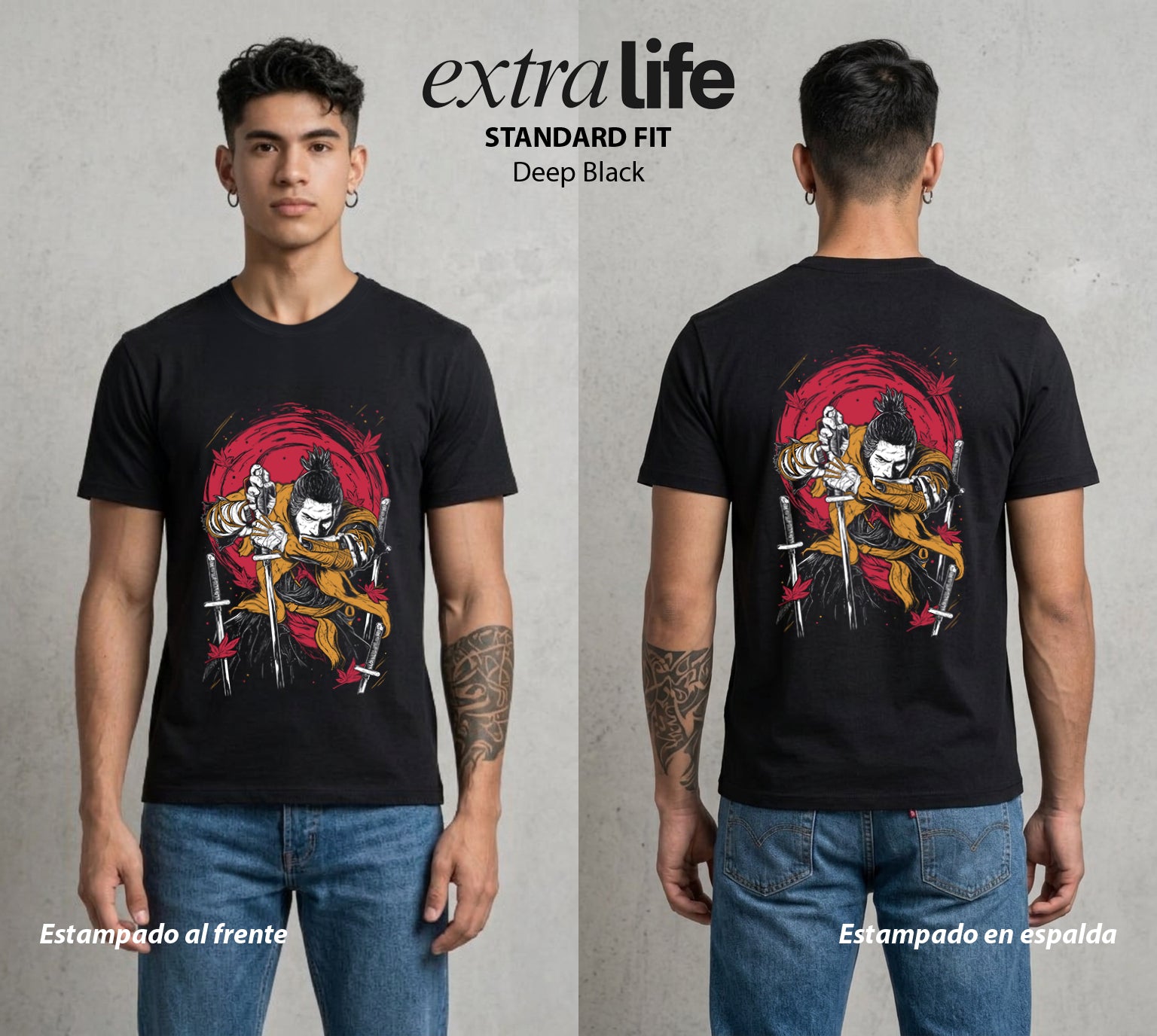 La Hoguera Eterna | El Brazo del Bien #03947 - Playera Standard Fit | Deep Black - Foto en modelo