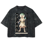 Playera streetwear premium de anime y gaming ExtraLife MX, corte boxy deluxe mineral wash heavyweight en color Acid Wash, moda urbana mexicana de culto.