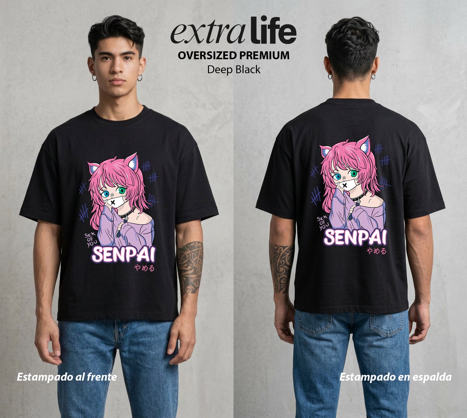 El Sempai Legendario | El Sempai del Bien #03949 - Playera Oversized Premium | Deep Black - Foto en modelo