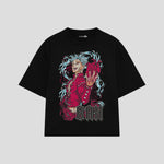 Playera streetwear premium de anime y gaming ExtraLife MX, corte boxy oversized drop shoulder heavyweight en color Deep Black y Off-White, moda urbana mexicana de culto.