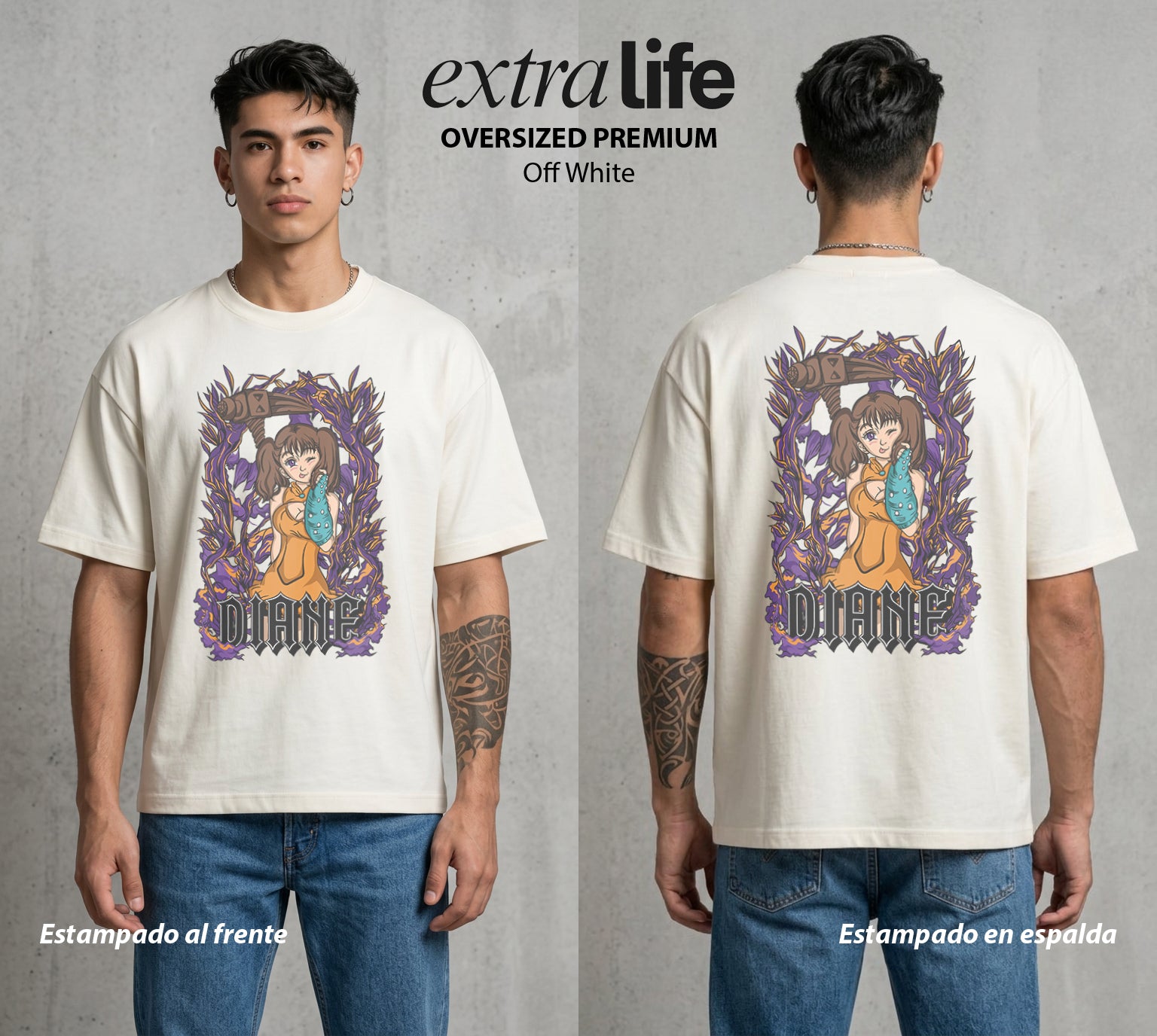 Los Siete Pecados | La Gigante del Amor #03952 - Playera Oversized Premium | Off White - Foto en modelo
